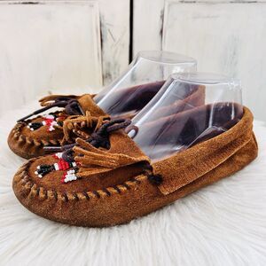 Minnetonka Thunderbird Animikii Softsole Brown Suede Leather Moccasins Size 5.5